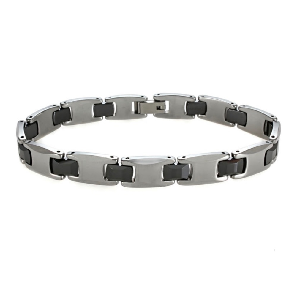 Mens Tungsten & Black Ceramic Link Bracelet